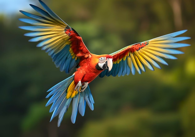 Flying macaw beautiful bird Generative AI