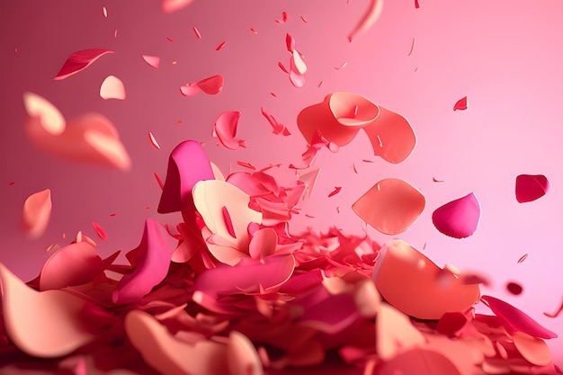 flying petals on background with pink tone colors