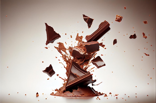 Flying pieces of Crushed chocolate pieces with liquide chocolate Valentine's Day ai generated art