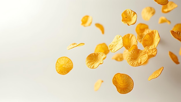 Photo flying potato chips on a white background