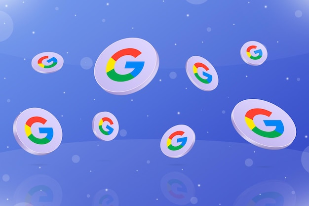 Flying round badges with google logo 3d