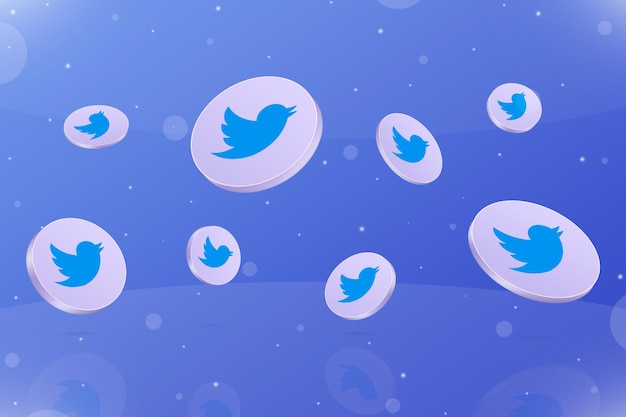 Flying round badges with twitter logo 3d