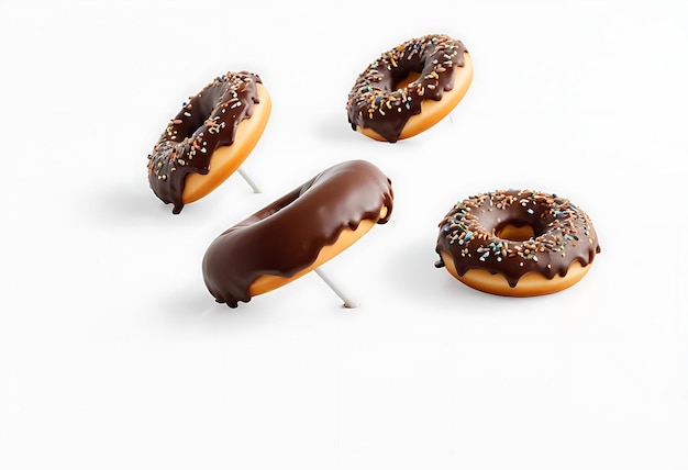 Flying three donuts isolated on a transparent White background