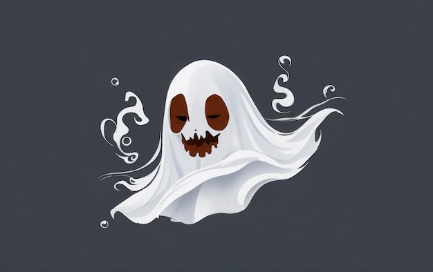 Flying white ghost on a dark background