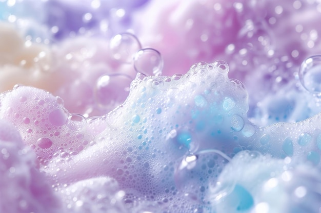 Foam in pastel colors with bubbles close up