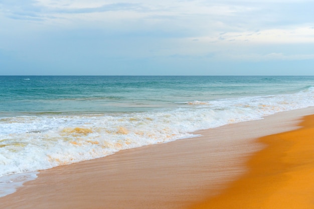 Foam wave, running on the sandy shore.