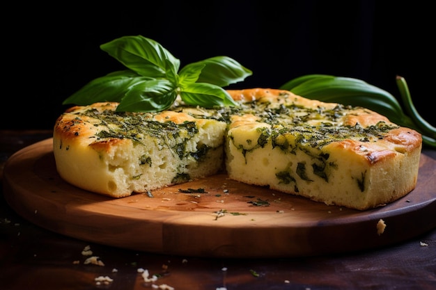 Photo focaccia with fresh basil leaves