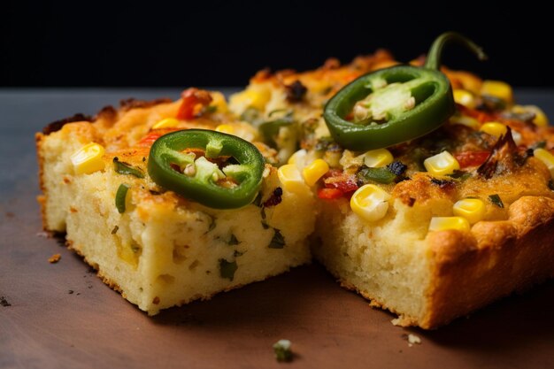 Photo focaccia with roasted corn and jalapeno yummy fast food focaccia food image photography