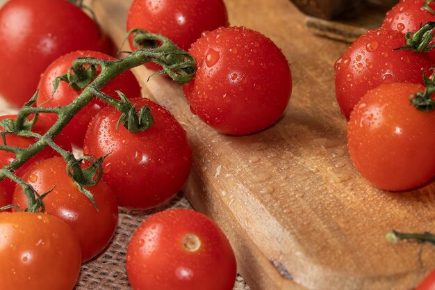 Focus on fresh cherry tomatoes