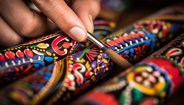 Photo focus on the handpainted details of gudi staves