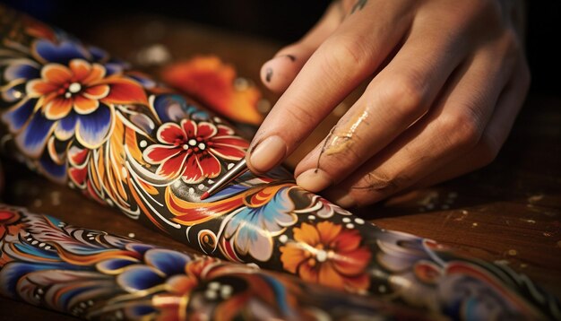 Photo focus on the handpainted details of gudi staves