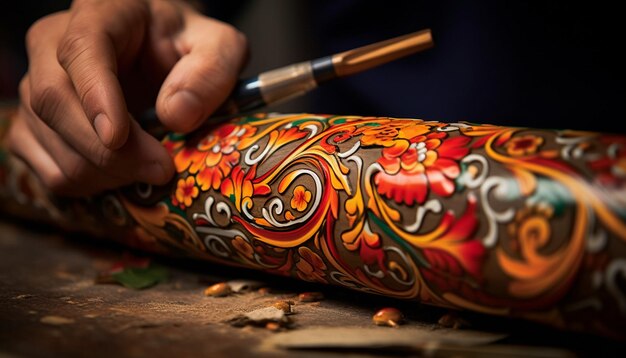 Photo focus on the handpainted details of gudi staves