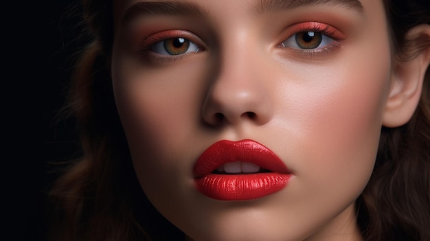 The focus of the photo is on a pair of lips coated in a glossy lipstick Generative AI image