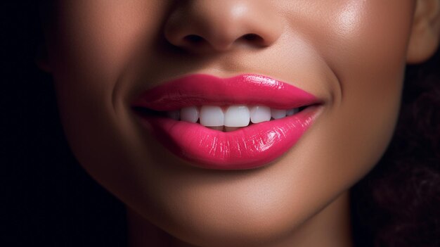 The focus of the photo is on a pair of lips coated in a glossy lipstick Generative AI image