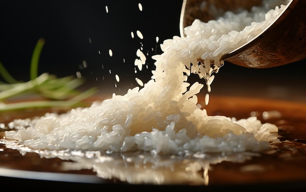 Focus on Rice Pouring Down from Top Photo Generative By Ai