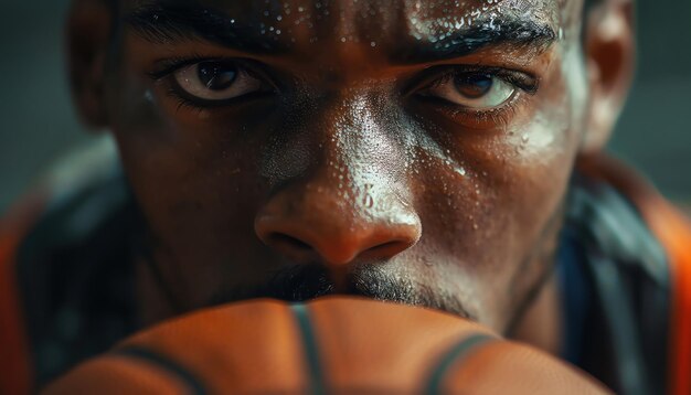 Photo focused basketball player closeup intense expression