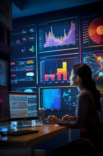 Focused Businesswoman Analyzing High Tech Data for Strategic Growth