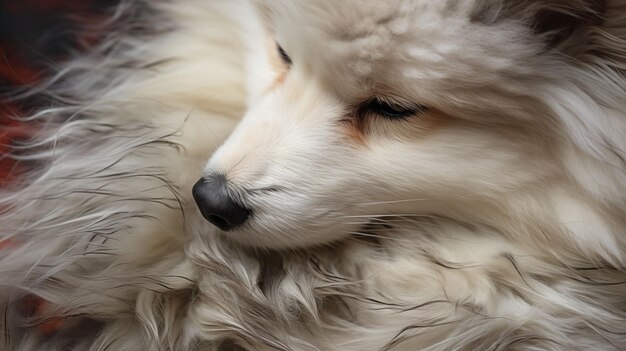 A focused close up photograph capturing the details of a dog with a blurred background