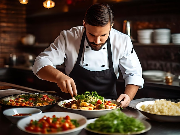 Focused cook preparing dish in restaurant