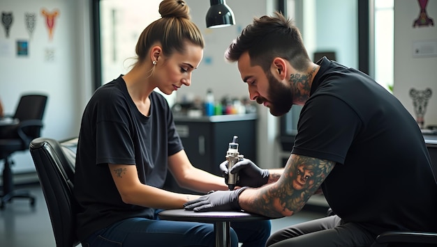 Photo focused creativity detailed tattoo in progress