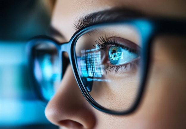 Focused Developer s Eye with Digital Code Reflected on Glasses Capturing Precision and Innovation