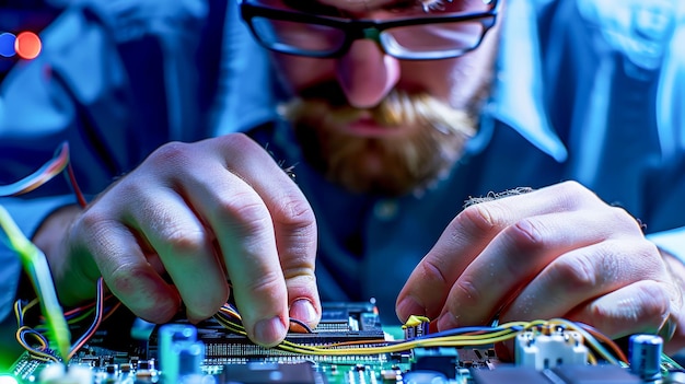 Photo focused engineer working on circuit board