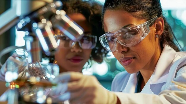 Photo focused female scientist conducting laboratory research