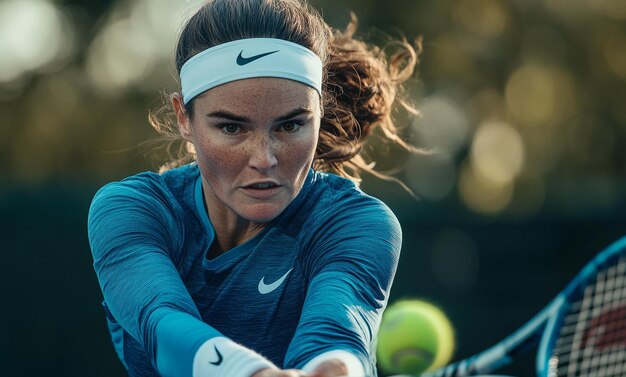 Photo focused female tennis players hitting the ball with intensity in highresolution sports photography