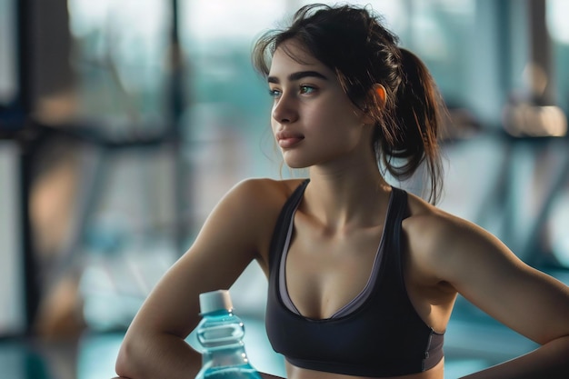 Focused Fit Woman in Sportswear Displaying Strength and Determination During Intense Workout Session