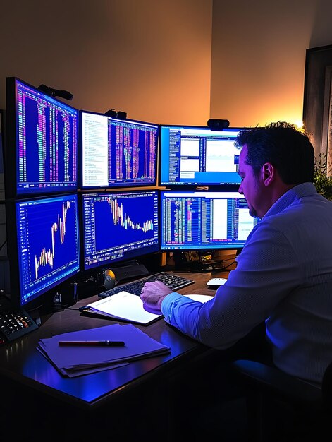 Photo focused forex trader analyzing live market data