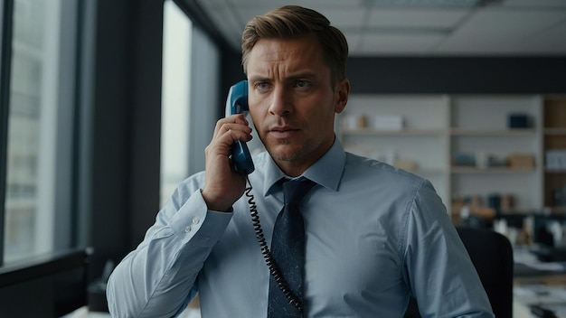 Focused Male Entrepreneur Talking on Phone with Client in Office