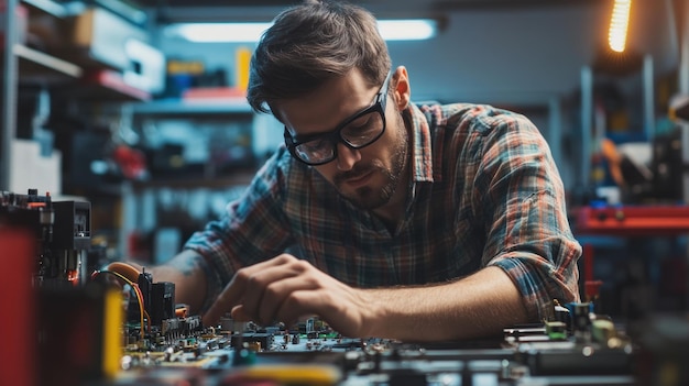 Focused Man Repairing Electronics