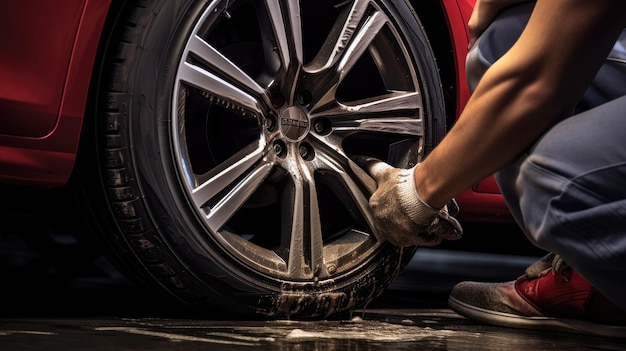 a focused man using a microfiber cloth to clean the car's interior dashboard