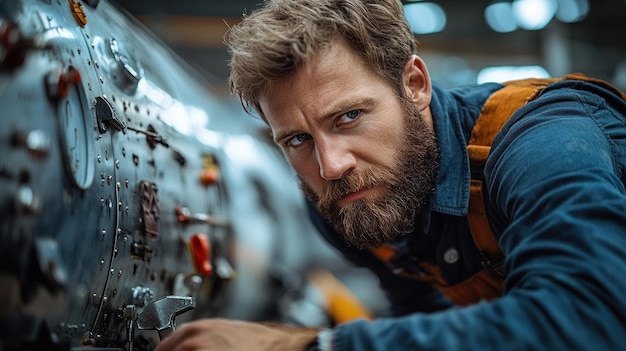 Photo focused mechanic repairing machinery