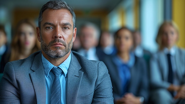 Photo focused professional in conference setting