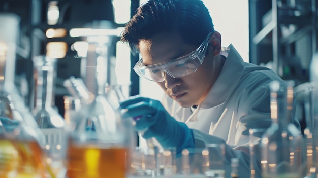 Focused scientist conducting research in laboratory