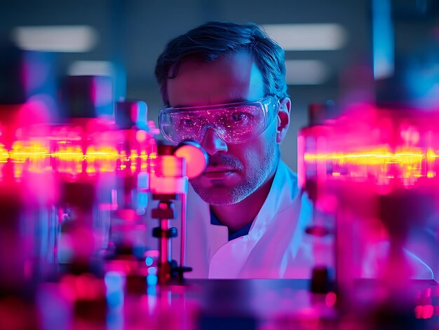 Photo focused scientist in a lab setting realistic photo