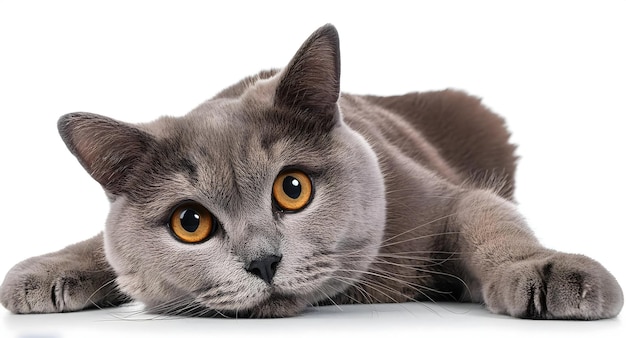 focused view of a relaxed cat lying down with every detail of its fur and expression