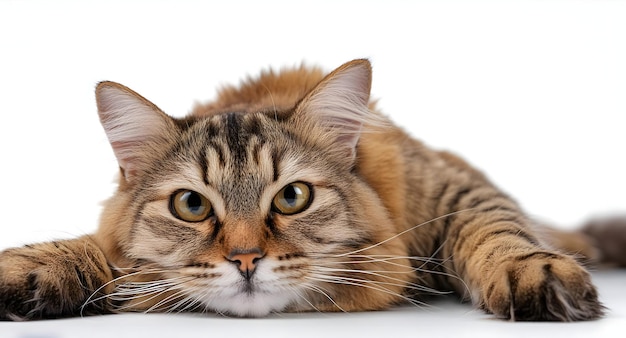 focused view of a relaxed cat lying down with every detail of its fur and expression