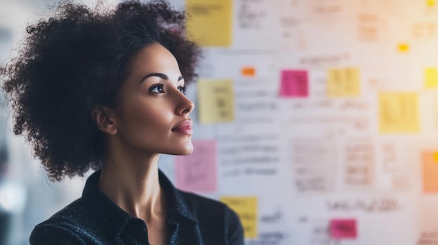 Focused woman immersed in creating a event plan or schedule for the week on a whiteboard