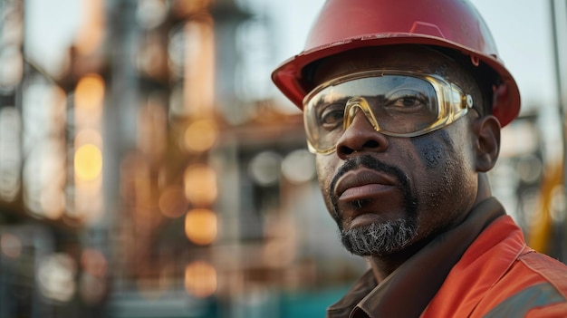 Focused Worker at an Industrial Site