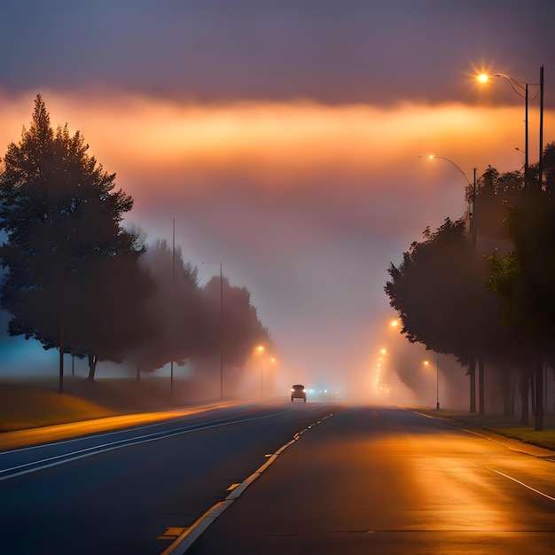 Fog and Backlight at Night in a City Garden