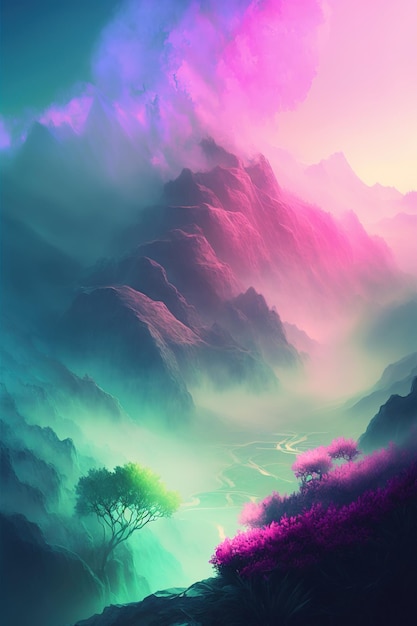 fog covered colorful nature landscape