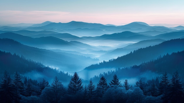 Fog covering mountain range