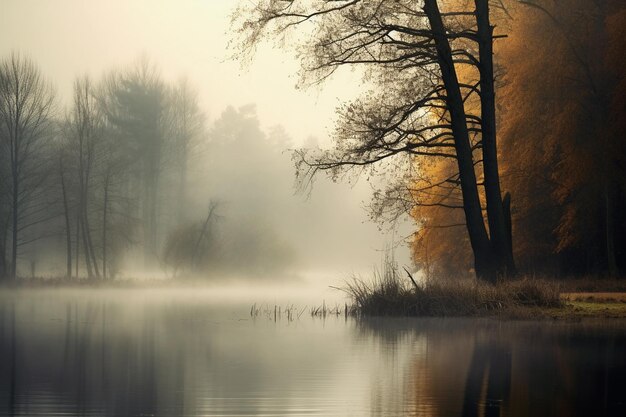 Fog over the lake Beautiful landscape