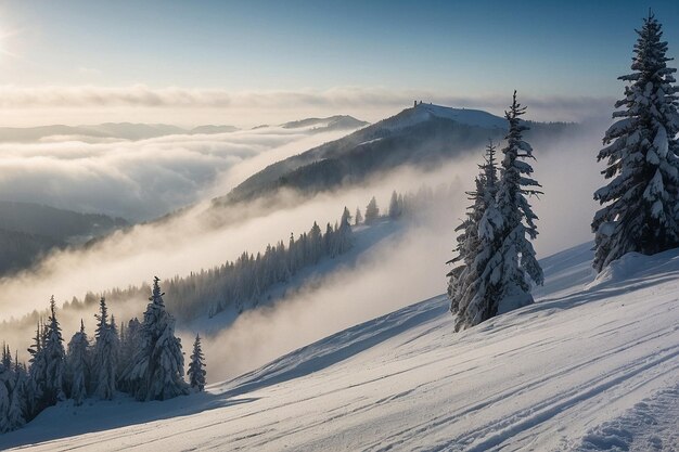 Fog rolling over ski slope