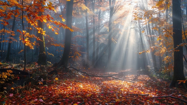 Foggy autumn morning in the forest