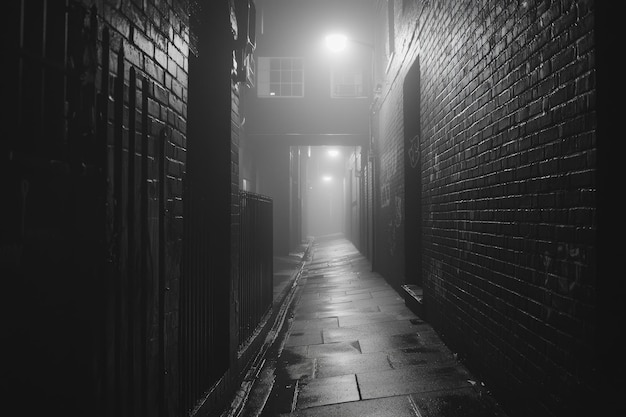 Photo foggy brick alleyway