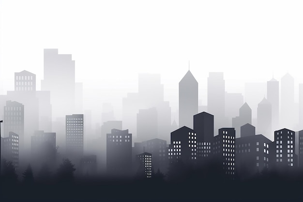 foggy cityscape silhouette vector illustration on white background