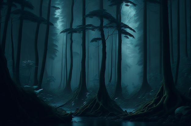 Foggy forest jungle background